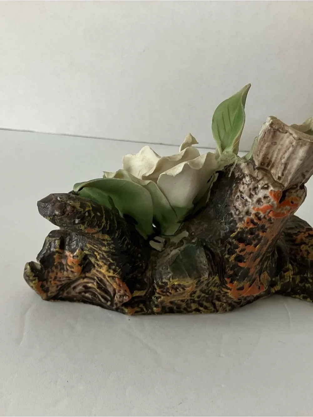 Porcelain White Flower Accent Vase with Green Leaves